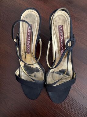 Rangoni Black and Gold Strappy Heels